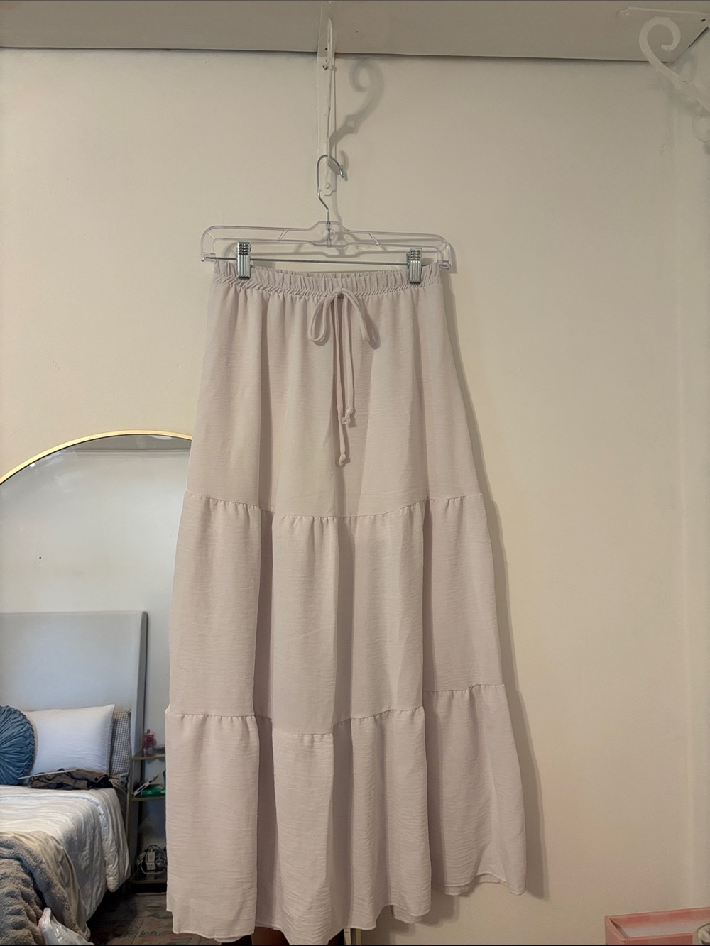 See You Monday Cream Tiered Maxi Skirt with Drawstring Waist